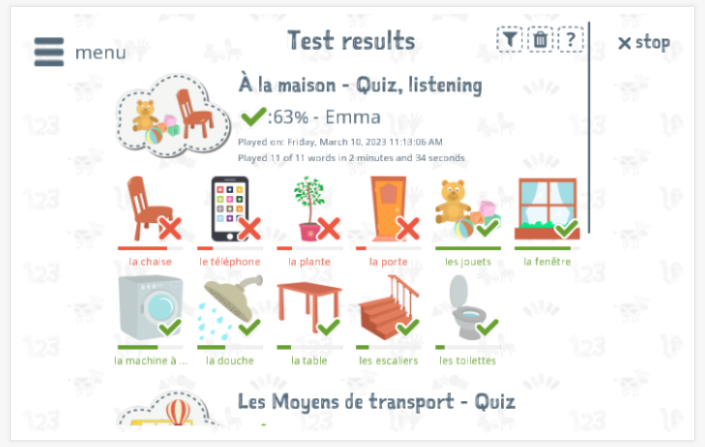 Test results provide insight into the child's vocabulary knowledge of the Home theme