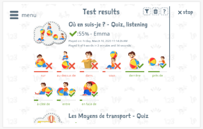 Test results provide insight into the child's vocabulary knowledge of the Where am I theme