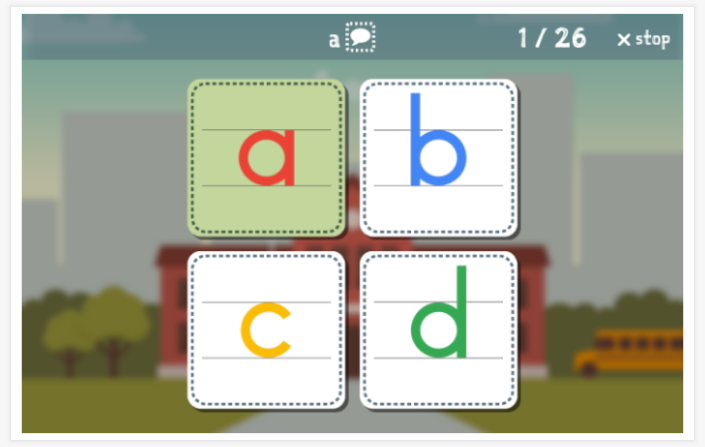 Alphabeth theme Language test (reading and listening) of the app Dutch for children