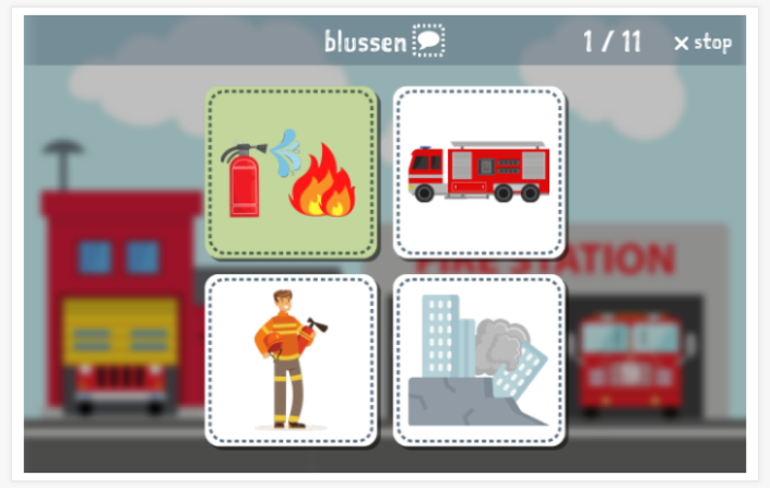 Fire-brigade theme Language test (reading and listening) of the app Dutch for children