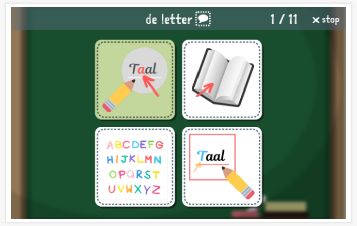Reading theme Language test (reading and listening) of the app Dutch for children