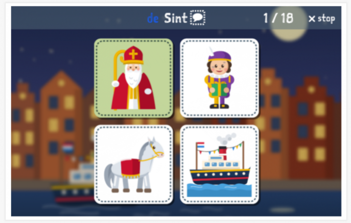 Saint Nicholas theme Language test (reading and listening) of the app Dutch for children
