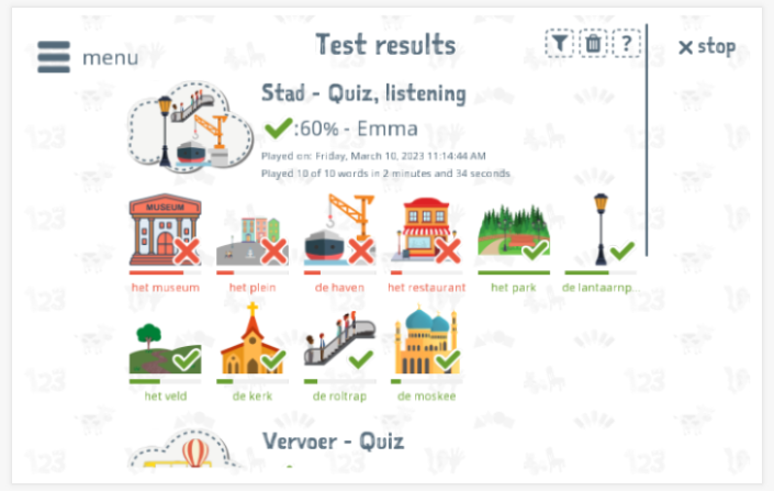 Test results provide insight into the child's vocabulary knowledge of the City theme