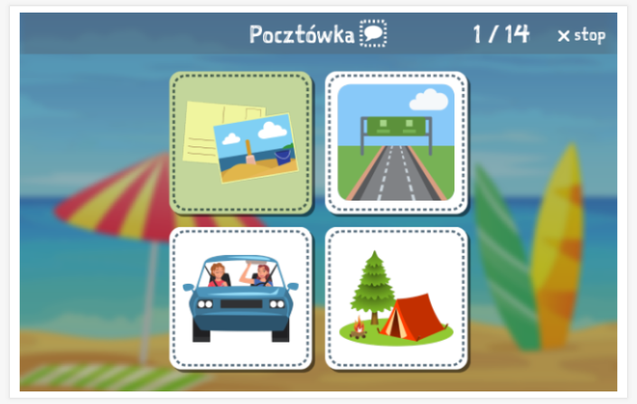 Holiday theme Language test (reading and listening) of the app Polish for children