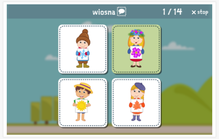 Seasons and weather theme Language test (reading and listening) of the app Polish for children
