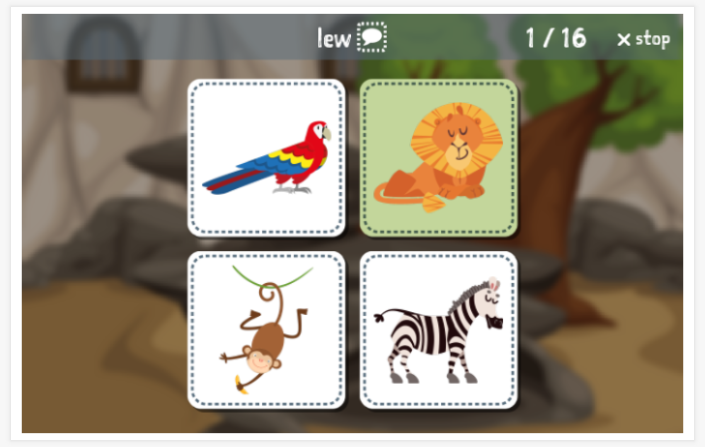 Zoo theme Language test (reading and listening) of the app Polish for children