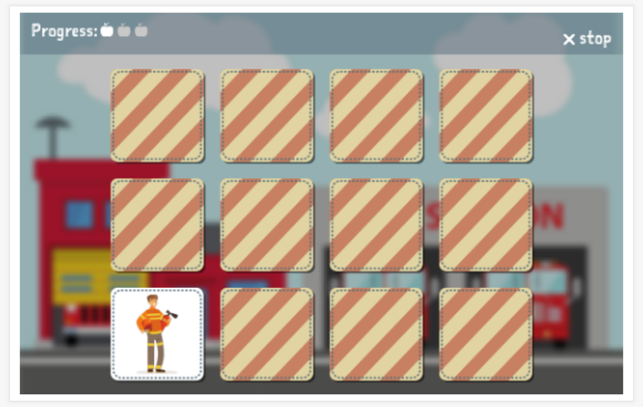 Fire-brigade theme memory game of the Polish app for children
