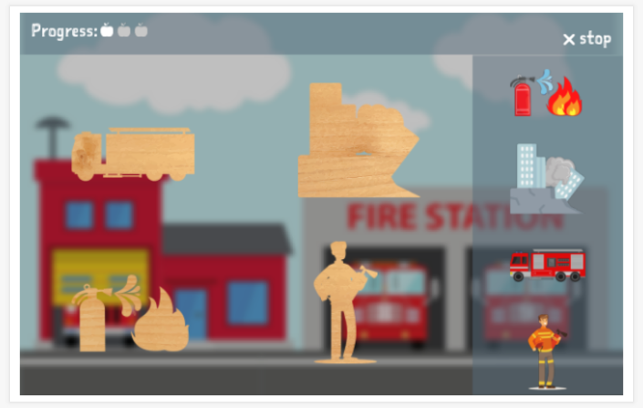 Fire-brigade theme puzzle game of the Polish app for children