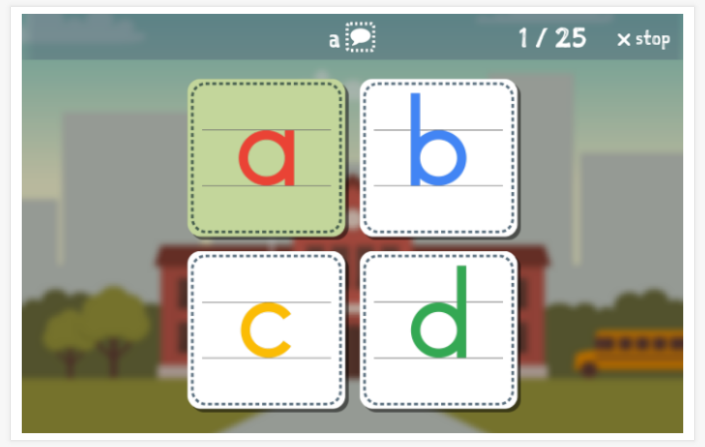 Alphabet theme Language test (reading and listening) of the app Turkish for children