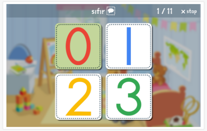 Numbers theme Language test (reading and listening) of the app Turkish for children