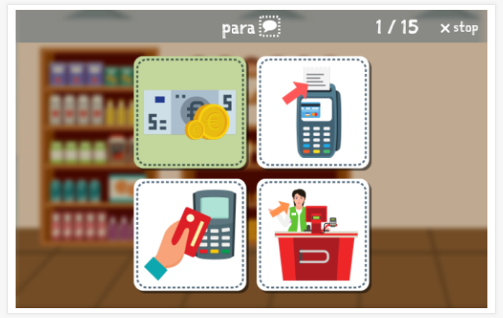Shopping theme Language test (reading and listening) of the app Turkish for children