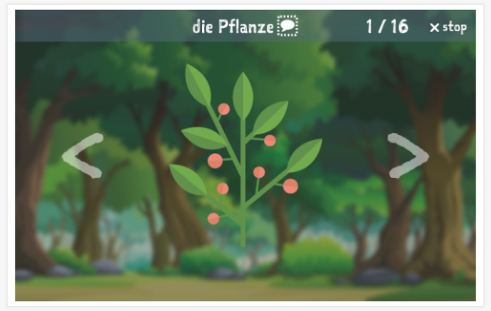 Forest theme presentation of the German app for children