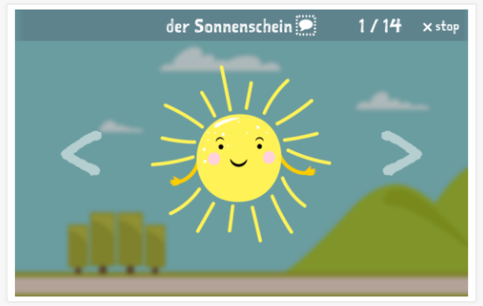 Seasons and weather theme presentation of the German app for children