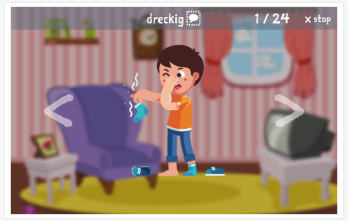 Washing and peeing theme presentation of the German app for children