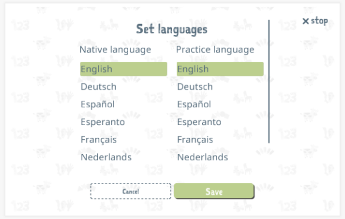 Setting native and practice language