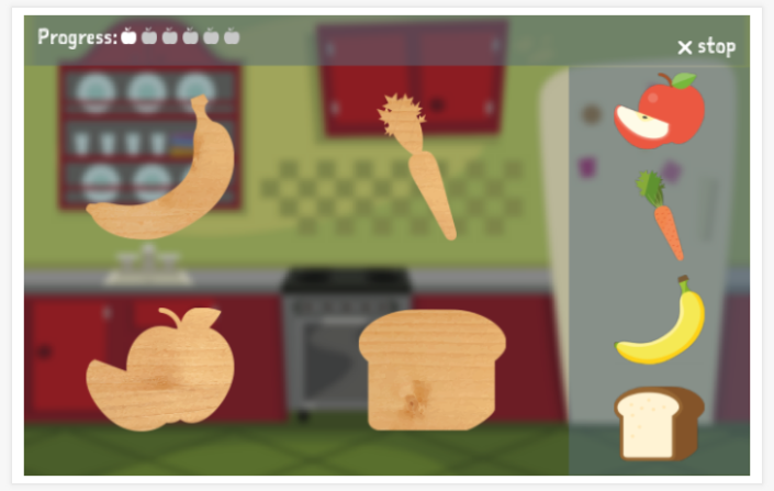 Food & drinks theme puzzle game of the Esperanto app for children