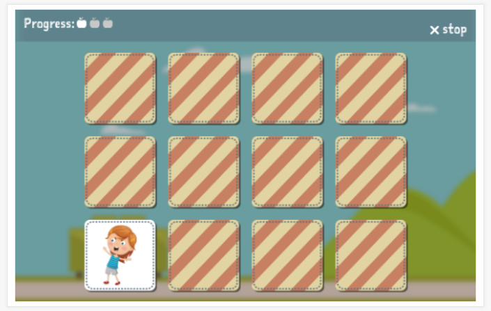 Emotions theme memory game of the Spanish app for children