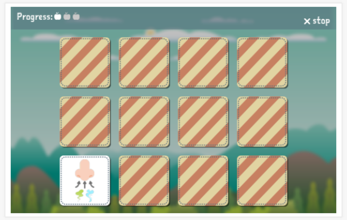 Senses theme memory game of the Spanish app for children