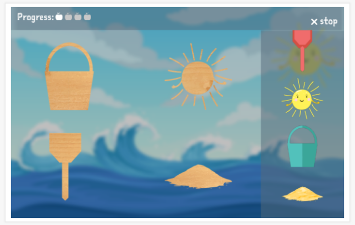 Beach theme puzzle game of the Spanish app for children