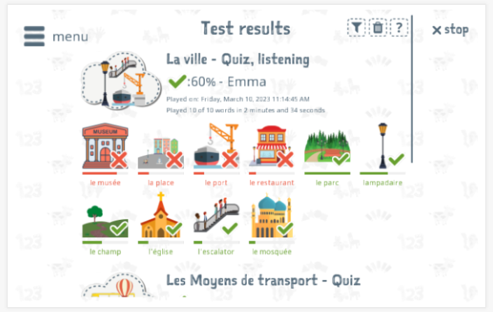 Test results provide insight into the child's vocabulary knowledge of the City theme