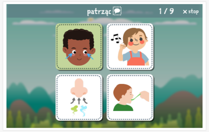 Senses theme Language test (reading and listening) of the app Polish for children