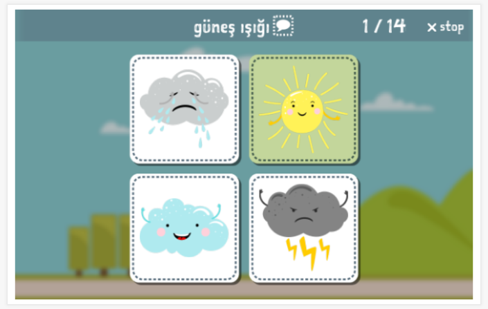 Seasons and weather theme Language test (reading and listening) of the app Turkish for children